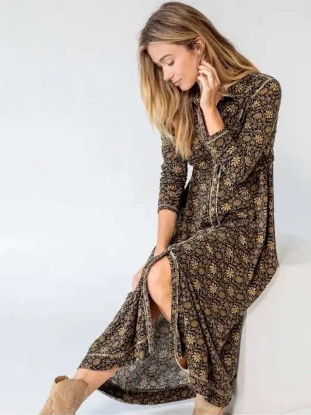 NATURAL LIFE Christa Maxi Dress with Tan Floral Print